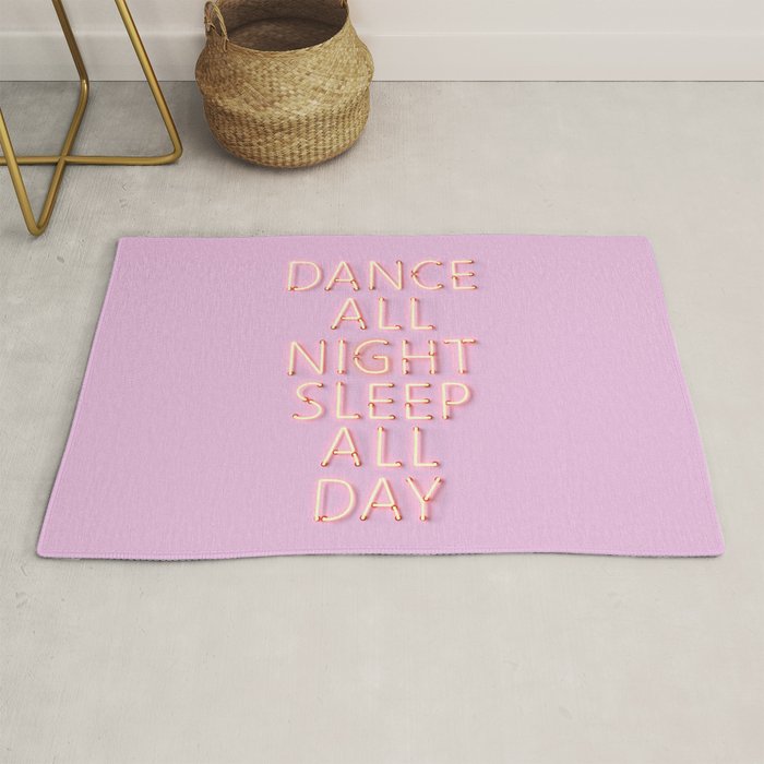 DANCE ALL NIGHT - pink neon typography Rug Gallery Image 1