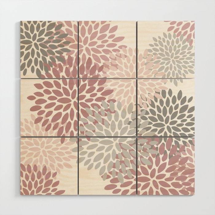 Floral Pattern, Pink, Gray and White Wood Wall Art Gallery Image 1