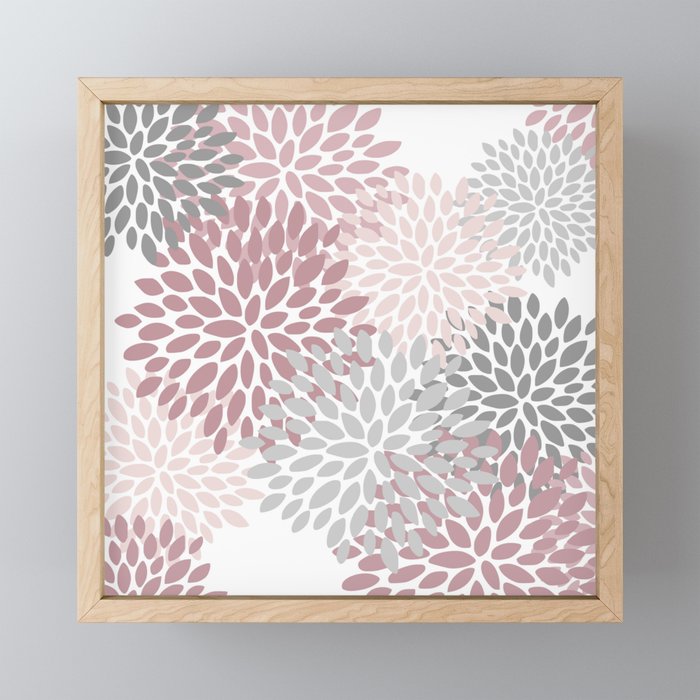 Floral Pattern, Pink, Gray and White Mini Art Print Gallery Image 1