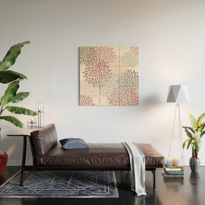 Floral Pattern, Pink, Gray and White Wood Wall Art Gallery Image 2