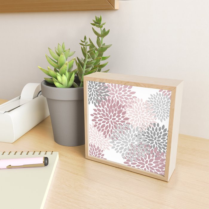 Floral Pattern, Pink, Gray and White Mini Art Print Gallery Image 2