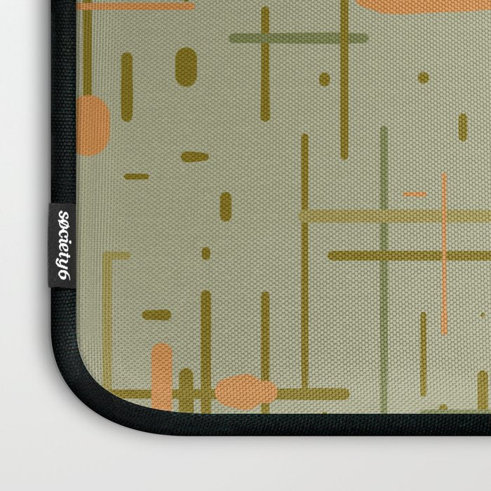 Mid-Century Modern Kinetikos Pattern in Retro Celadon Olive Green Cantaloupe Orange Laptop Sleeve Gallery Image 3