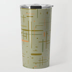 Mid-Century Modern Kinetikos Pattern in Retro Celadon Olive Green Cantaloupe Orange Travel Mug Gallery Image 1