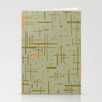 Mid-Century Modern Kinetikos Pattern in Retro Celadon Olive Green Cantaloupe Orange Stationery Card Gallery Image 2