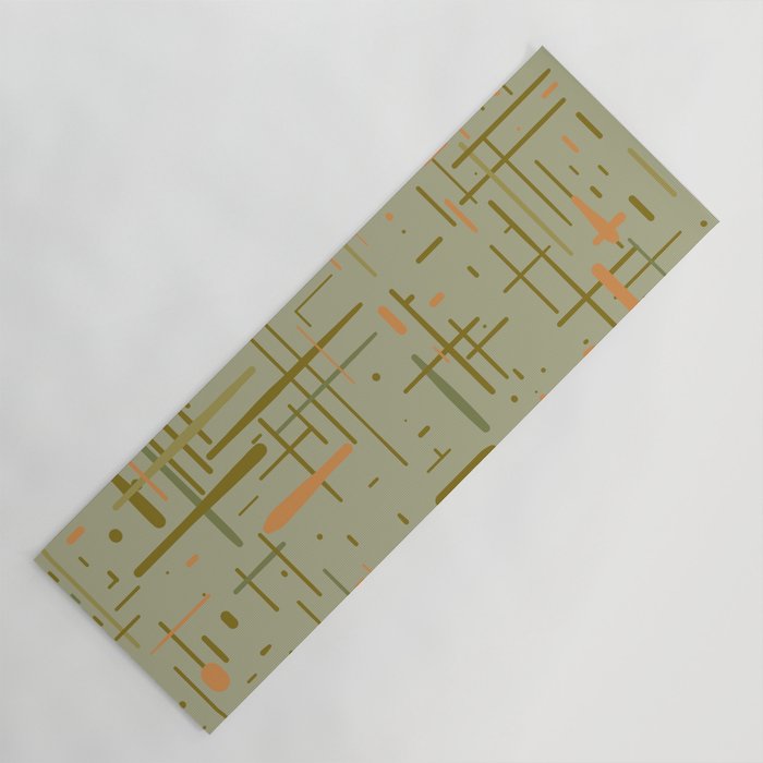 Mid-Century Modern Kinetikos Pattern in Retro Celadon Olive Green Cantaloupe Orange Yoga Mat Gallery Image 1