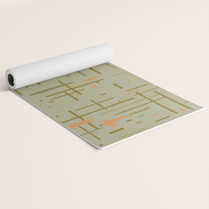 Mid-Century Modern Kinetikos Pattern in Retro Celadon Olive Green Cantaloupe Orange Yoga Mat Gallery Image 2