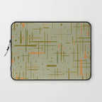 Mid-Century Modern Kinetikos Pattern in Retro Celadon Olive Green Cantaloupe Orange Laptop Sleeve Gallery Image 1