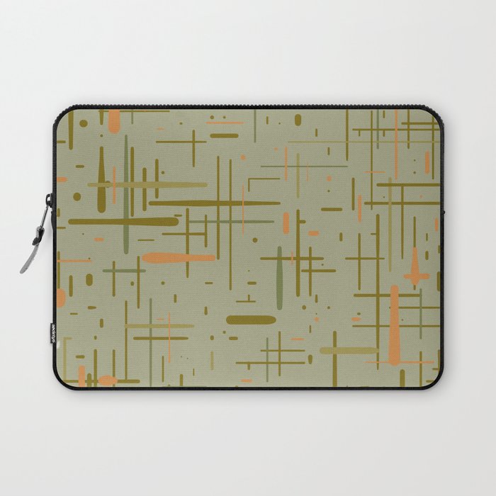 Mid-Century Modern Kinetikos Pattern in Retro Celadon Olive Green Cantaloupe Orange Laptop Sleeve Gallery Image 1