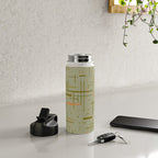 Mid-Century Modern Kinetikos Pattern in Retro Celadon Olive Green Cantaloupe Orange Water Bottle Gallery Image 4