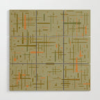 Mid-Century Modern Kinetikos Pattern in Retro Celadon Olive Green Cantaloupe Orange Wood Wall Art Gallery Image 1
