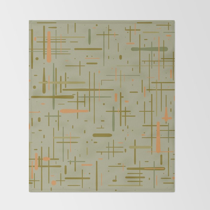 Mid-Century Modern Kinetikos Pattern in Retro Celadon Olive Green Cantaloupe Orange Throw Blanket Gallery Image 2