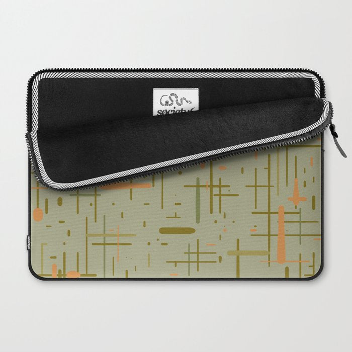 Mid-Century Modern Kinetikos Pattern in Retro Celadon Olive Green Cantaloupe Orange Laptop Sleeve Gallery Image 2