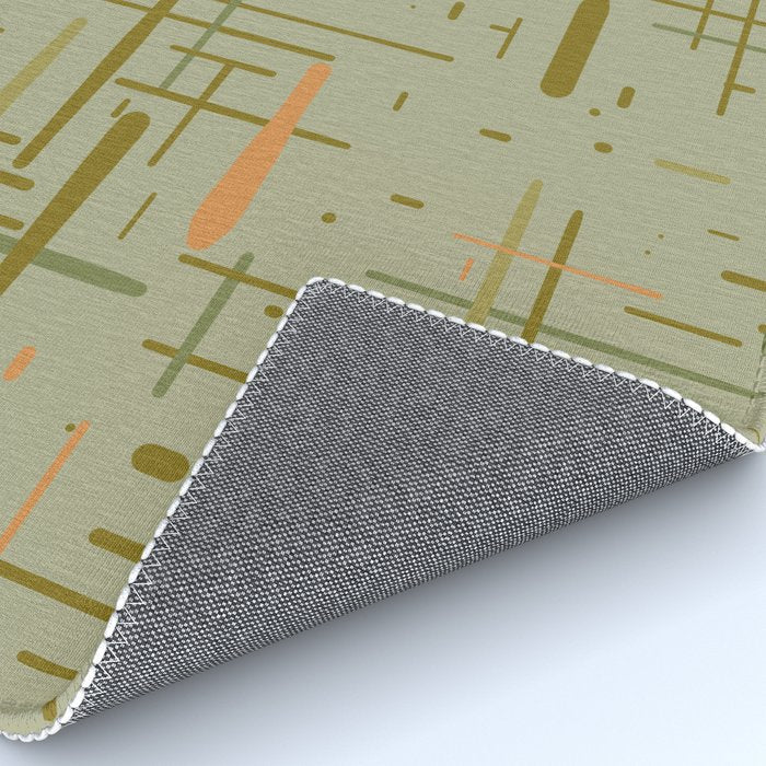 Mid-Century Modern Kinetikos Pattern in Retro Celadon Olive Green Cantaloupe Orange Rug Gallery Image 4