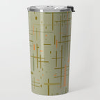 Mid-Century Modern Kinetikos Pattern in Retro Celadon Olive Green Cantaloupe Orange Travel Mug Gallery Image 2