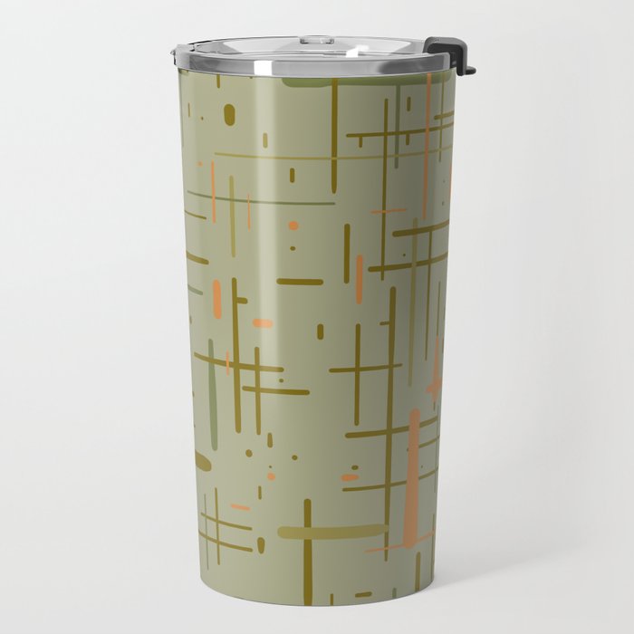 Mid-Century Modern Kinetikos Pattern in Retro Celadon Olive Green Cantaloupe Orange Travel Mug Gallery Image 2
