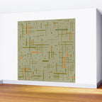Mid-Century Modern Kinetikos Pattern in Retro Celadon Olive Green Cantaloupe Orange Wall Mural Gallery Image 2