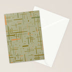 Mid-Century Modern Kinetikos Pattern in Retro Celadon Olive Green Cantaloupe Orange Stationery Card Gallery Image 2
