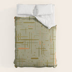 Mid-Century Modern Kinetikos Pattern in Retro Celadon Olive Green Cantaloupe Orange Duvet Cover Gallery Image 6