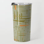 Mid-Century Modern Kinetikos Pattern in Retro Celadon Olive Green Cantaloupe Orange Travel Mug Gallery Image 3
