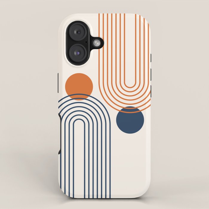 Mid Century Modern Geometric 199 in Navy Blue Orange iPhone Case Gallery Image 1