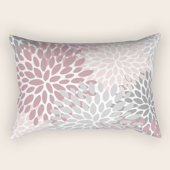 Floral Pattern, Pink, Gray and White Rectangular Pillow Gallery Image 2