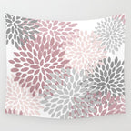 Floral Pattern, Pink, Gray and White Wall Tapestry Gallery Image 4