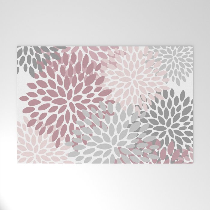Floral Pattern, Pink, Gray and White Welcome Mat Gallery Image 1