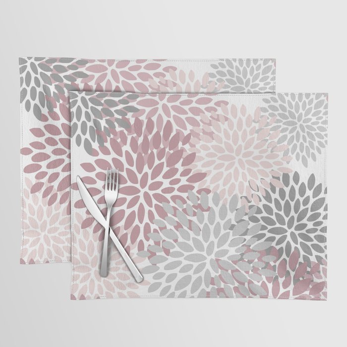 Floral Pattern, Pink, Gray and White Placemat Gallery Image 1