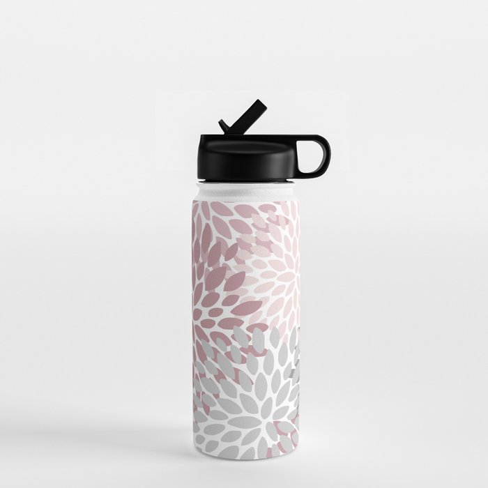 Floral Pattern, Pink, Gray and White Water Bottle Gallery Image 1