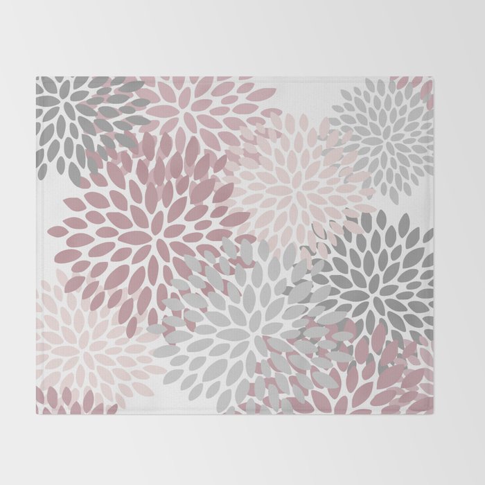 Floral Pattern, Pink, Gray and White Throw Blanket Gallery Image 2