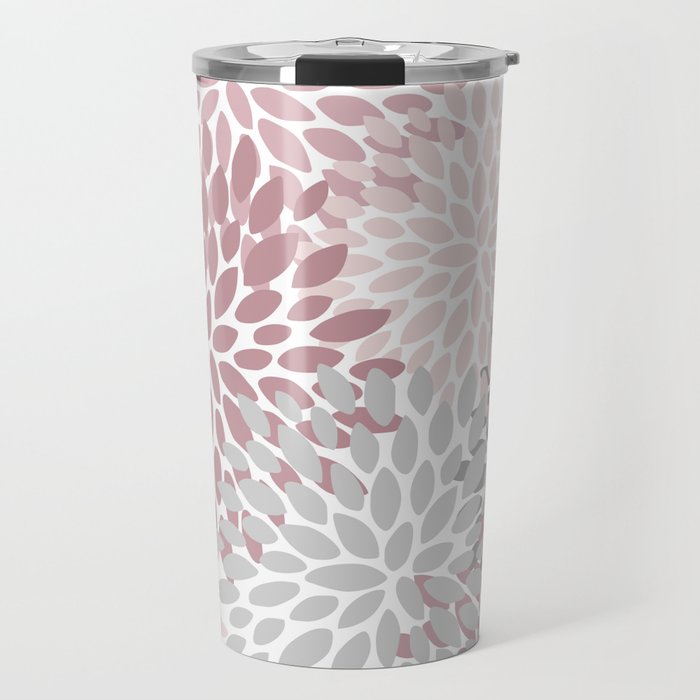 Floral Pattern, Pink, Gray and White Travel Mug Gallery Image 1
