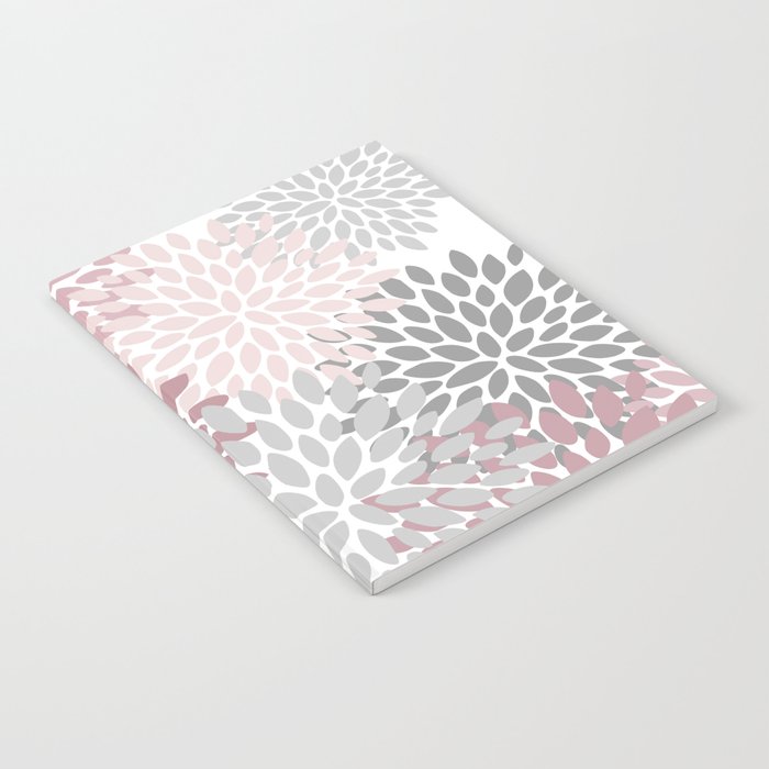 Floral Pattern, Pink, Gray and White Notebook Gallery Image 2