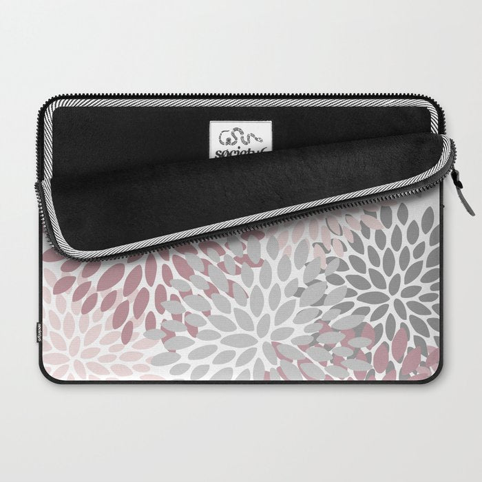 Floral Pattern, Pink, Gray and White Laptop Sleeve Gallery Image 2
