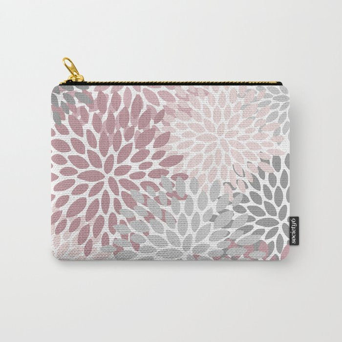 Floral Pattern, Pink, Gray and White Carry All Pouch Gallery Image 1