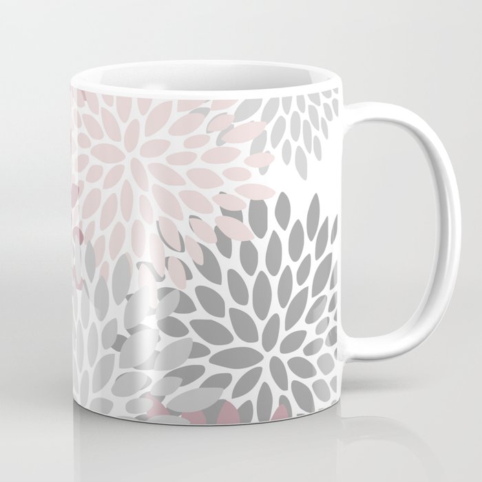 Floral Pattern, Pink, Gray and White Coffee Mug Gallery Image 1