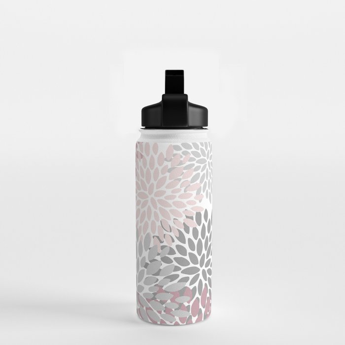 Floral Pattern, Pink, Gray and White Water Bottle Gallery Image 2