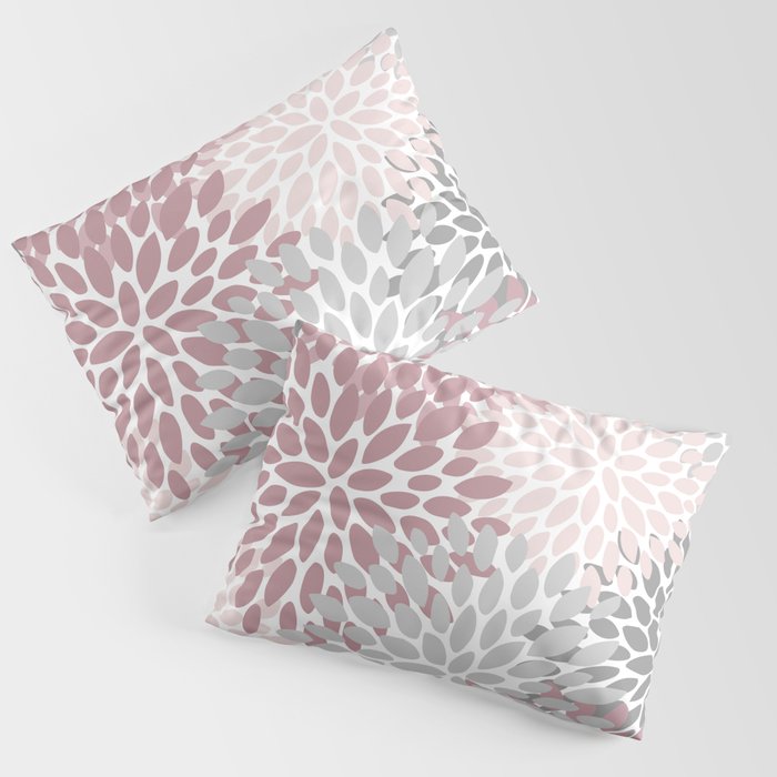 Floral Pattern, Pink, Gray and White Pillow Sham Gallery Image 3