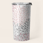Floral Pattern, Pink, Gray and White Travel Mug Gallery Image 2