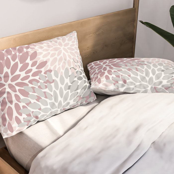 Floral Pattern, Pink, Gray and White Pillow Sham Gallery Image 2