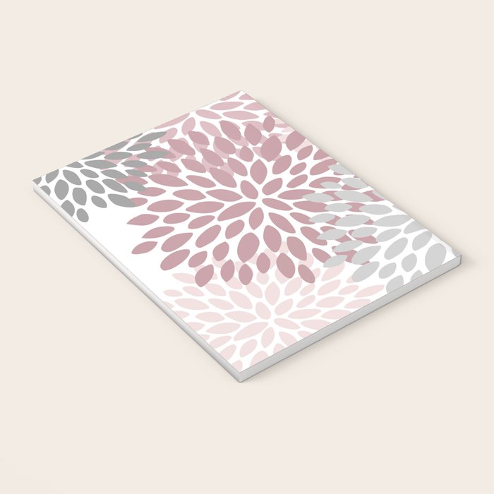 Floral Pattern, Pink, Gray and White Notebook Gallery Image 3