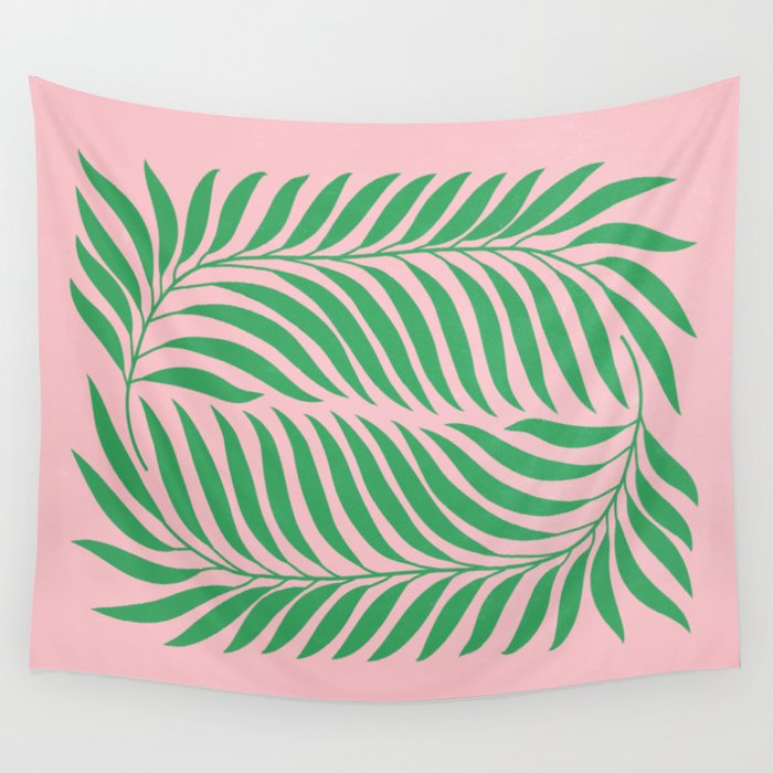 Two Ferns: Azalea & Ocean Green Wall Tapestry Gallery Image 1