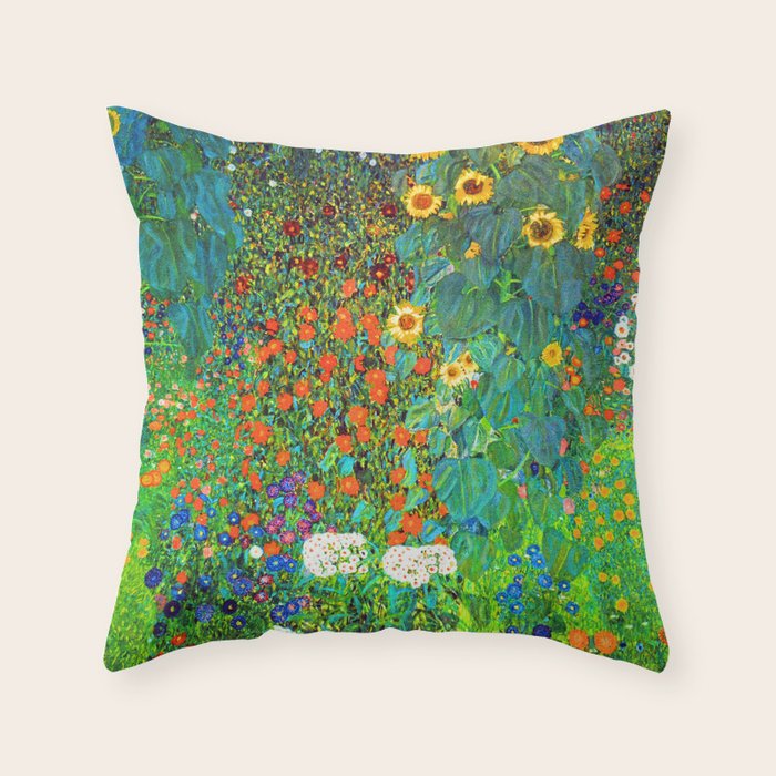 Gustav Klimt Garden with Sunflowers Throw Pillow Gallery Image 1
