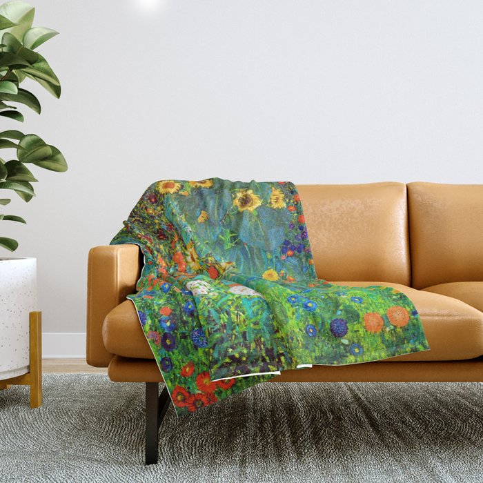 Gustav Klimt Garden with Sunflowers Throw Blanket