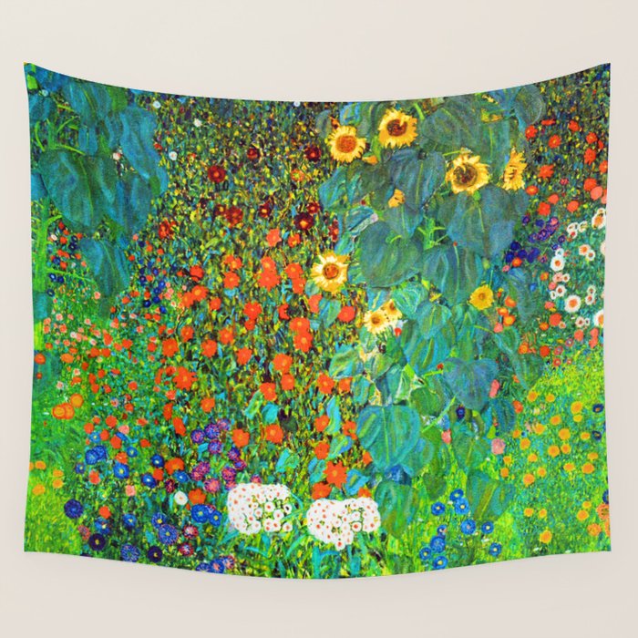 Gustav Klimt Garden with Sunflowers Wall Tapestry Gallery Image 1