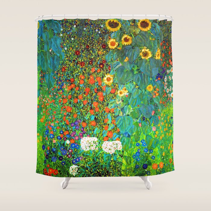 Gustav Klimt Garden with Sunflowers Shower Curtain Gallery Image 1