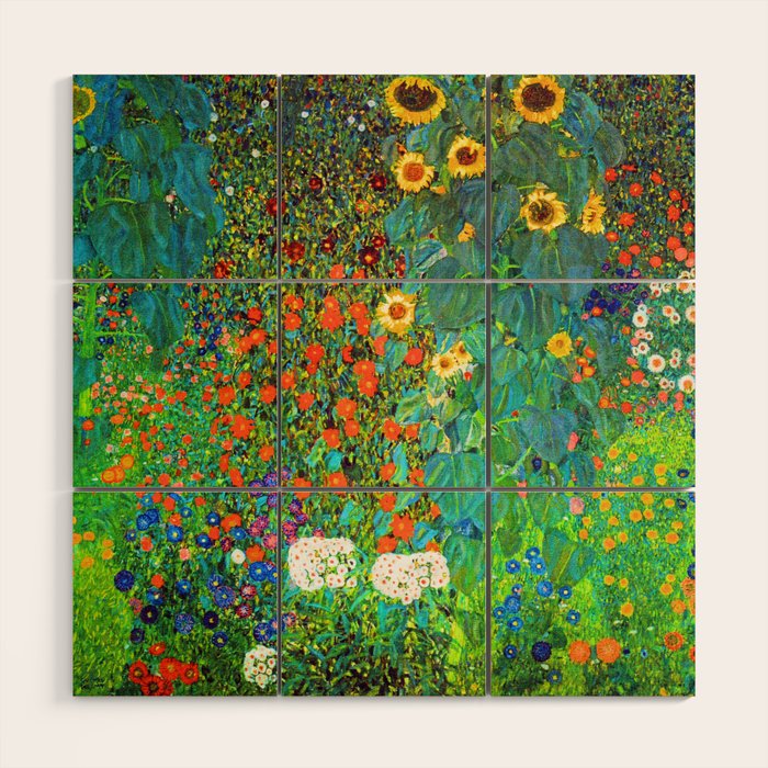 Gustav Klimt Garden with Sunflowers Wood Wall Art Gallery Image 1