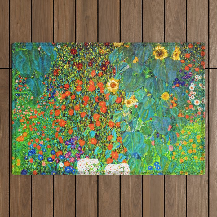Gustav Klimt Garden with Sunflowers Outdoor Rug Gallery Image 1
