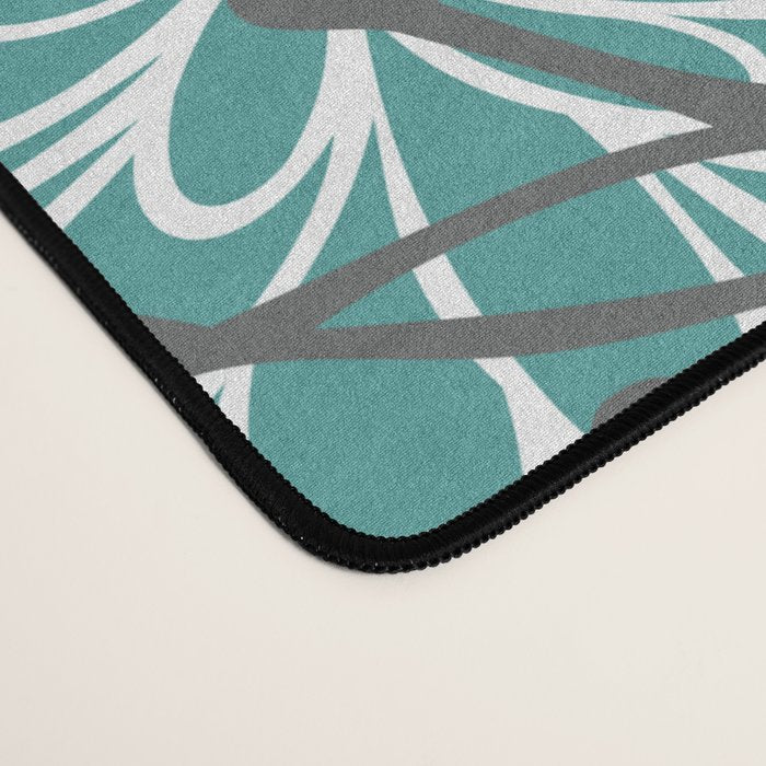 Festive, Flowers in Red, Teal and Gray Desk Mat Gallery Image 4