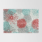 Festive, Flowers in Red, Teal and Gray Rug Gallery Image 2