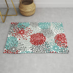 Festive, Flowers in Red, Teal and Gray Rug Gallery Image 1